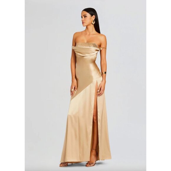 retrofete Emery Silk Crystal Embellished Gown Dress Nude Womens Size Small - Picture 4 of 16